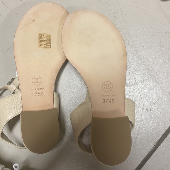 Chanel BeigeSilver CC Logo Camellia Flower Sandals - Picture 2 of 2